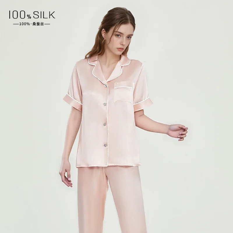 19MM 100% Mulberry Silk Women's Pajamas Set Solid Color Sleepwear Button Pajama 2 Piece Suit Pyjama Femme Nightwear Loungewear
19MM 100% Mulberry Silk Women's Pajamas Set Solid Color Sleepwear Button Pajama 2 Piece Suit Pyjama Femme Nightwear Loungewear