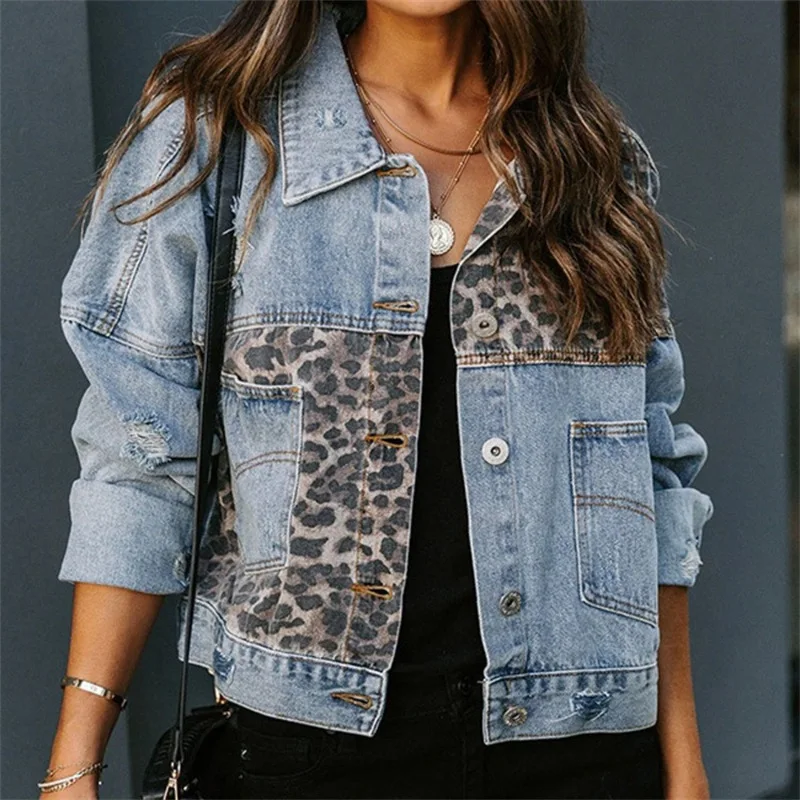 Autumn Winter Denim Jacket Women Long Sleeve Leopard Patchwork Casual Coat European American Style Fashion Outerwear Tops
Autumn Winter Denim Jacket Women Long Sleeve Leopard Patchwork Casual Coat European American Style Fashion Outerwear Tops