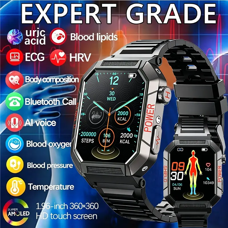 2026 New ECG +PPG Smart Watch 2.02 "AMOLED IP67 Waterproof Smart Watch with Heart Rate Health Monitoring BT Call for Android IOS