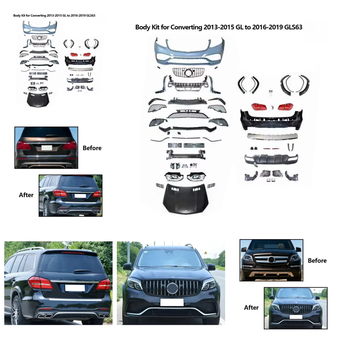 Tegarry Upgrade to 2016-2019 GLS 63 Body Kit GT Grille Front and Rear Bumper Assembly for 2013-2015 GL
Tegarry Upgrade to 2016-2019 GLS 63 Body Kit GT Grille Front and Rear Bumper Assembly for 2013-2015 GL