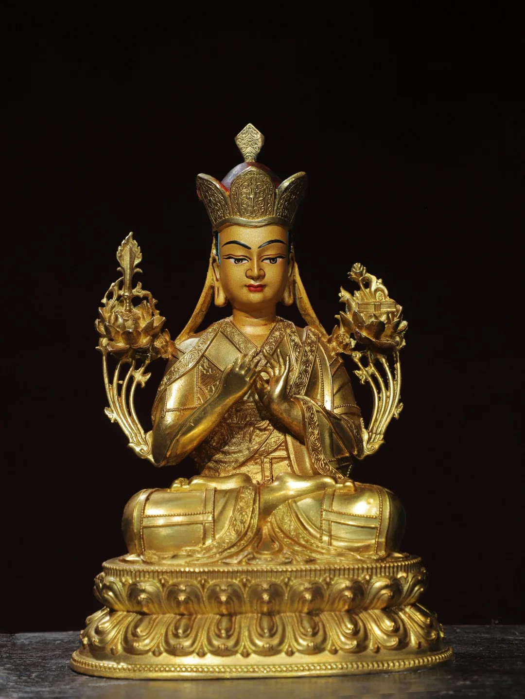 8"Nepalese folk Old Bronze Gilded Painted Face tsongkhapa Buddha lotus platform Worship Hall Town house
8"Nepalese folk Old Bronze Gilded Painted Face tsongkhapa Buddha lotus platform Worship Hall Town house