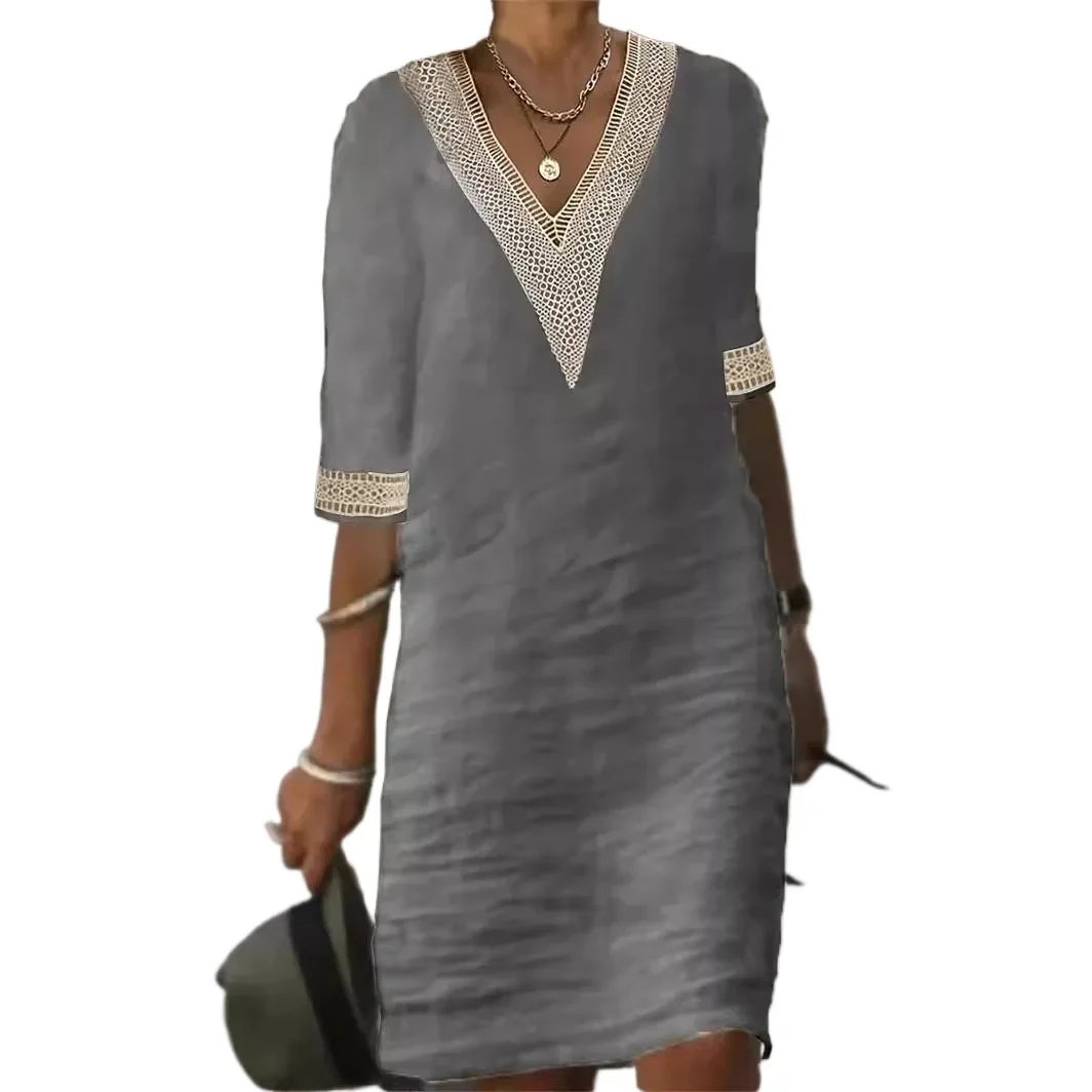 Vintage Solid Elegant Women Dress 2024 Summer Fashion Casual V-Neck Cotton Linen Mini Dresses Lady Short Sleeve Party Dress
Vintage Solid Elegant Women Dress 2024 Summer Fashion Casual V-Neck Cotton Linen Mini Dresses Lady Short Sleeve Party Dress