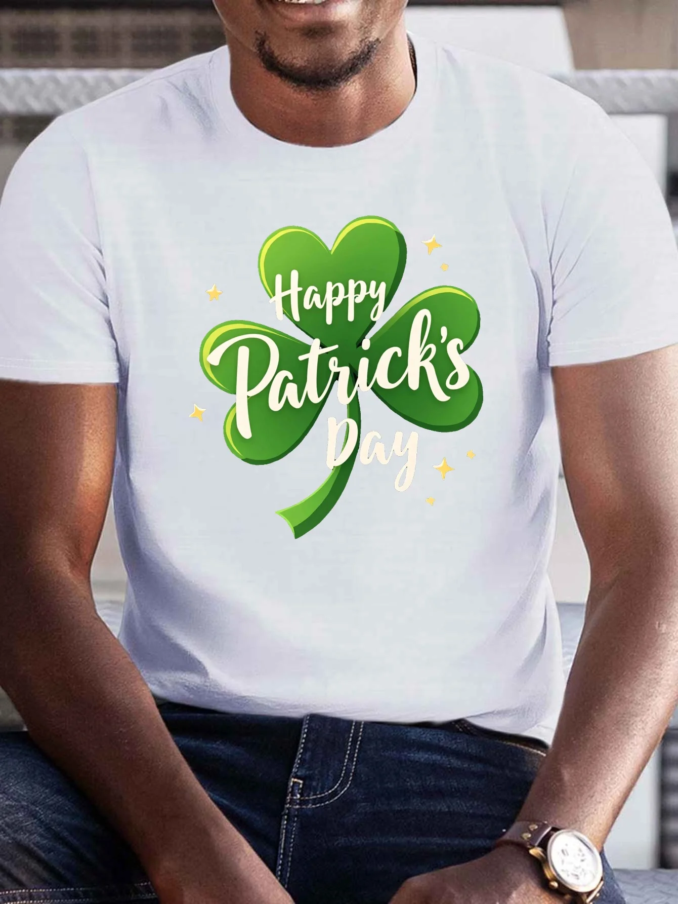 Мужская хлопковая повседневная футболка с короткими рукавами и рисунком трилистника «День Святого Патрика»
Мужская хлопковая повседневная футболка с короткими рукавами и рисунком трилистника «День Святого Патрика»