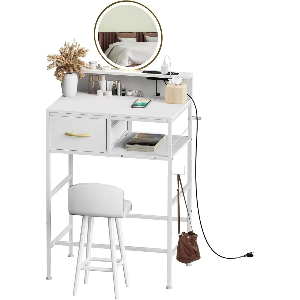 Компактный туалетный столик для макияжа с тканевыми ящиками, розеткой и крючком для небольших помещений белого цвета
Компактный туалетный столик для макияжа с тканевыми ящиками, розеткой и крючком для небольших помещений белого цвета