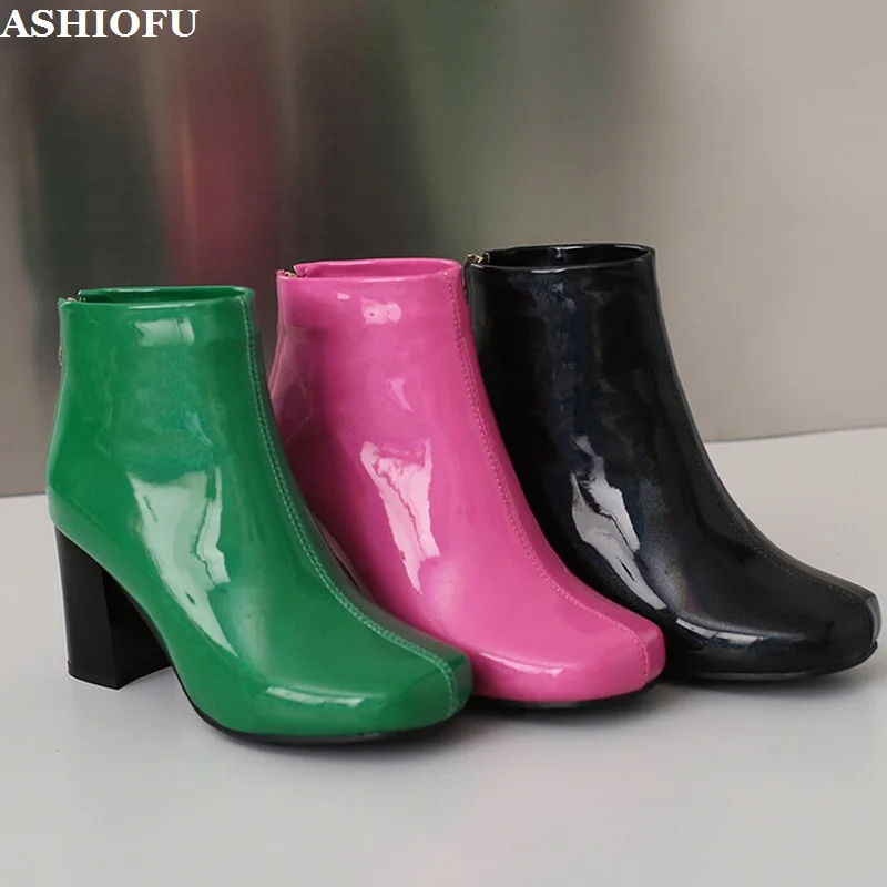ASHIOFU New Hot Sale Handmade Womens Fashion Boots Patent Leather Large Size 35-47 Sexy Ankle Boots Evening Fashion Winter Shoes
ASHIOFU New Hot Sale Handmade Womens Fashion Boots Patent Leather Large Size 35-47 Sexy Ankle Boots Evening Fashion Winter Shoes