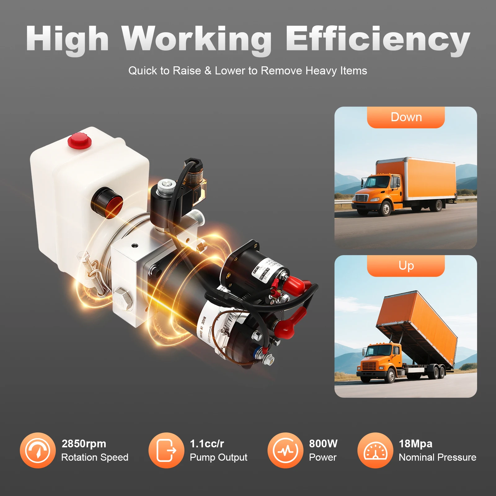 12V Hydraulic Pump 800W Copper Motor 1.1cc/r 18Mpa 1.5L Tank Remote Control Black and Silver for Dump Trailer Truck 
12V Hydraulic Pump 800W Copper Motor 1.1cc/r 18Mpa 1.5L Tank Remote Control Black and Silver for Dump Trailer Truck