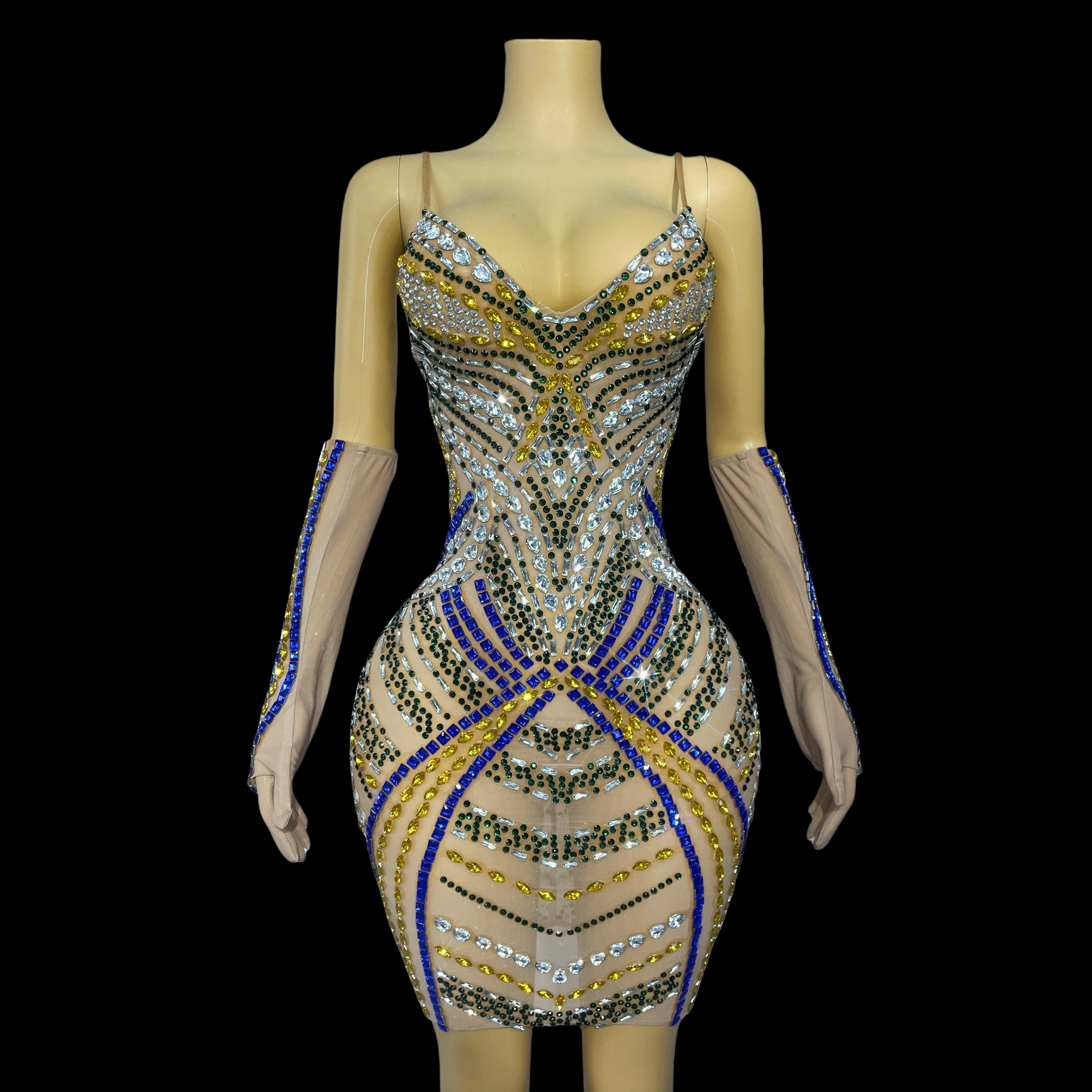 Shiny rhinestone gloves, V-neck, slip dresses, skirts, dresses, evening cocktail shows, elegant costumes, stage costumes Jindie
Shiny rhinestone gloves, V-neck, slip dresses, skirts, dresses, evening cocktail shows, elegant costumes, stage costumes Jindie