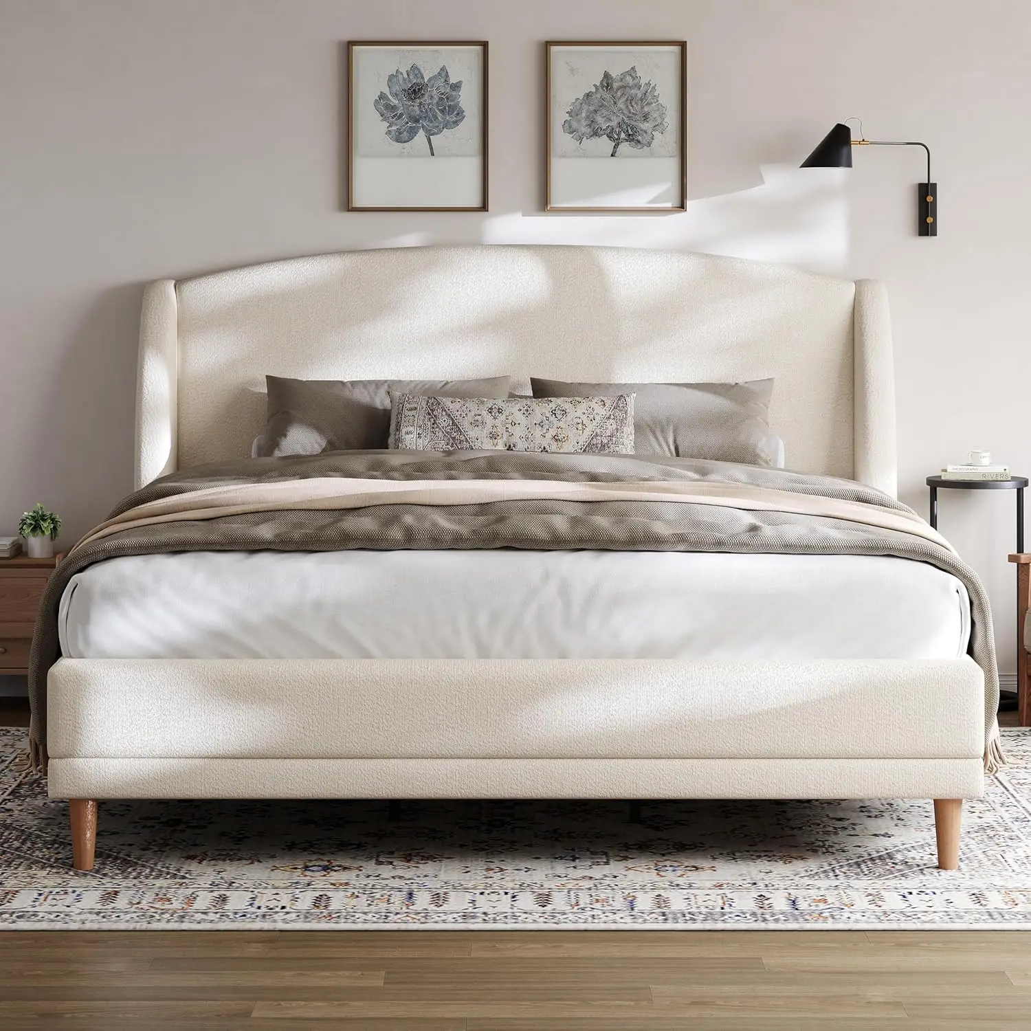 Christopher Knight Home Hazel King Size Bed Frame, Upholstered Platform Bed, Soft Boucle Wingback Headboard, Wood Bed Support an
Christopher Knight Home Hazel King Size Bed Frame, Upholstered Platform Bed, Soft Boucle Wingback Headboard, Wood Bed Support an