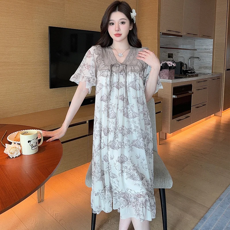 New Chinese Style Nightdress Women with Chest Pad Loose Palace Wind Gauze Short Sleeve Summer Pajamas Home Wear Thin Comfortable
New Chinese Style Nightdress Women with Chest Pad Loose Palace Wind Gauze Short Sleeve Summer Pajamas Home Wear Thin Comfortable