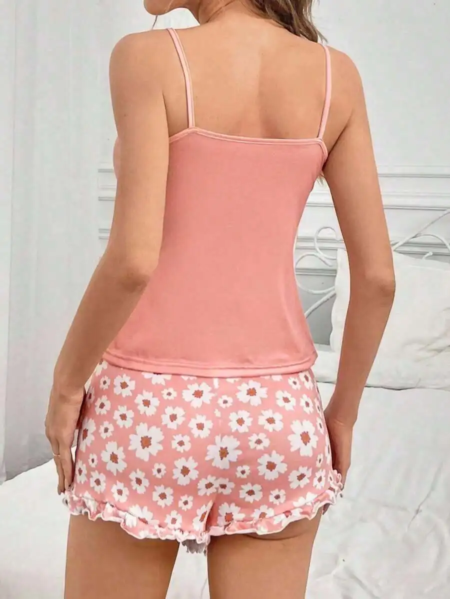 Women Summer Casual Matching Pajama Set Sleeveless Camisole Top Elastic Waist Floral Shorts Soft Sleepwear Loungewear
Women Summer Casual Matching Pajama Set Sleeveless Camisole Top Elastic Waist Floral Shorts Soft Sleepwear Loungewear