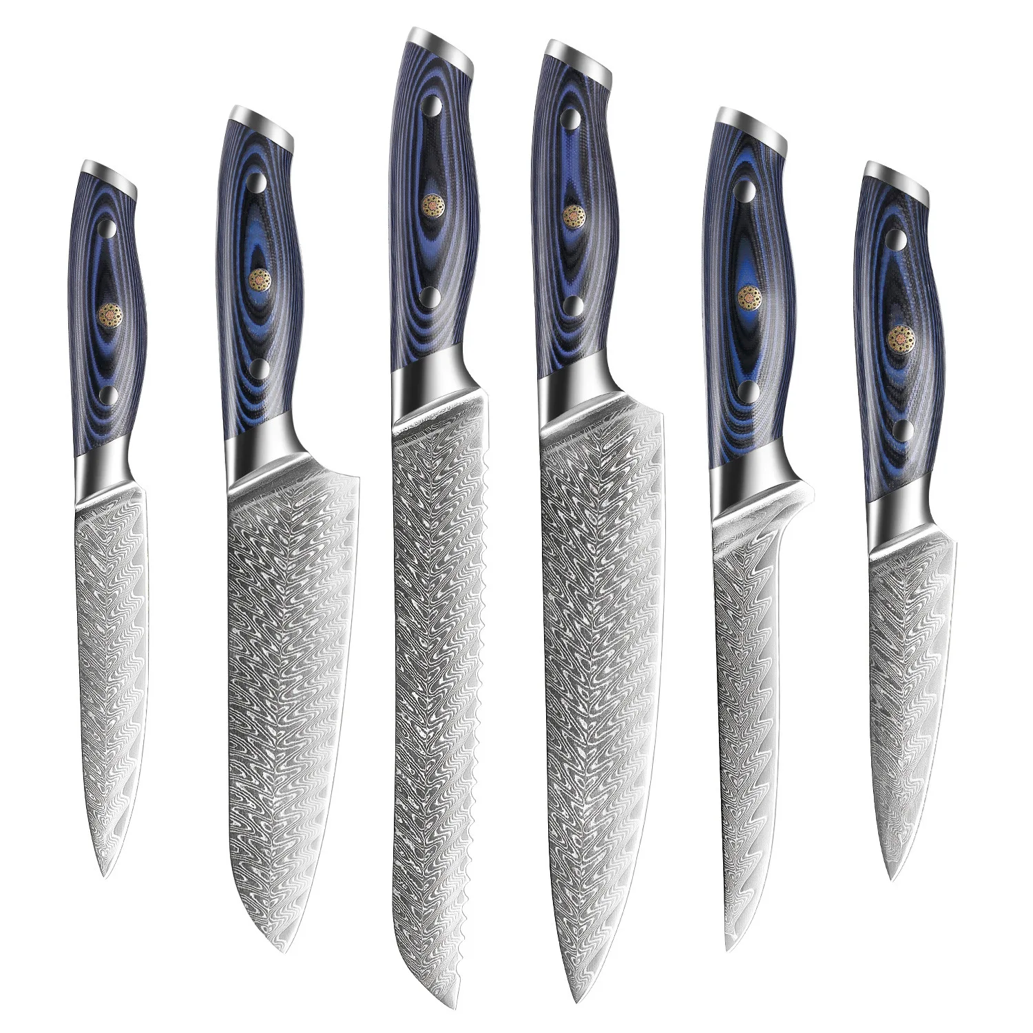 6PCS VG10 Damascus Steel Kitchen Knives Set Japanese Chef's Utility Santoku Slicing Boning Rid Bread Cutting Knife G10 Handle
6PCS VG10 Damascus Steel Kitchen Knives Set Japanese Chef's Utility Santoku Slicing Boning Rid Bread Cutting Knife G10 Handle
