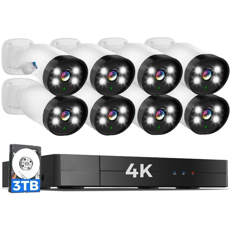 4K Wired Security Camera System with Audio,Smart Dual Light,3TB Hard Drive,AI Human/Vehicle Detection,8PCS 8MP Weatherpro
4K Wired Security Camera System with Audio,Smart Dual Light,3TB Hard Drive,AI Human/Vehicle Detection,8PCS 8MP Weatherpro