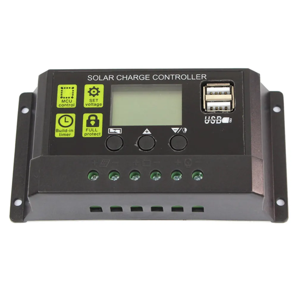 Контроллер заряда солнечных батарей 12В/24В, интеллектуальный автоматический PWM-контроллер с защитой от перезаряда, короткого замыкания и обратной полярности, USB-порт для зарядки телефона
Контроллер заряда солнечных батарей 12В/24В, интеллектуальный автоматический PWM-контроллер с защитой от перезаряда, короткого замыкания и обратной полярности, USB-порт для зарядки телефона