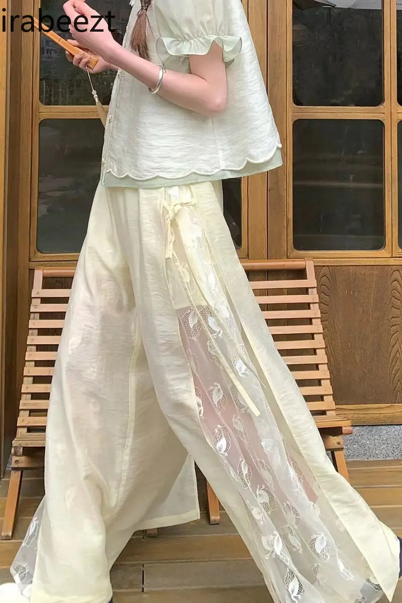 Cream Lace Wide Leg Trousers & Embroidered Blouse - Kawaii Chinese Style Fashion for Women Ensemble Femme 2 Pièces
Cream Lace Wide Leg Trousers & Embroidered Blouse - Kawaii Chinese Style Fashion for Women Ensemble Femme 2 Pièces
