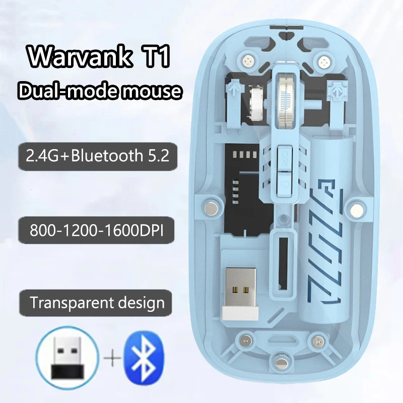 Warvank T1 Transparent Wireless Mouse Dual Mode 2.4G Bluetooth-compatible Rechargeable Silent Mouse For iPad PC Laptop
Warvank T1 Transparent Wireless Mouse Dual Mode 2.4G Bluetooth-compatible Rechargeable Silent Mouse For iPad PC Laptop