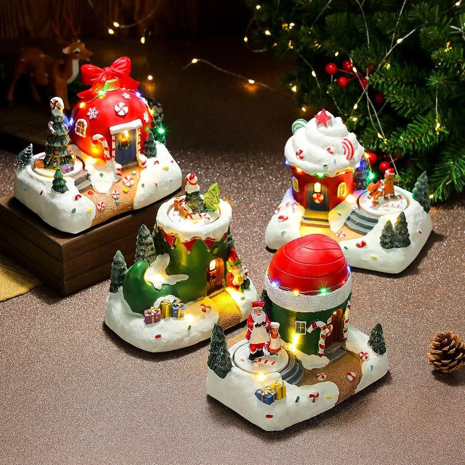 Christmas Scene Illuminated Figurine Miniature Tabletop Decoration for Home or Garden Decor Good Craftsmanship Multifunctional
Christmas Scene Illuminated Figurine Miniature Tabletop Decoration for Home or Garden Decor Good Craftsmanship Multifunctional