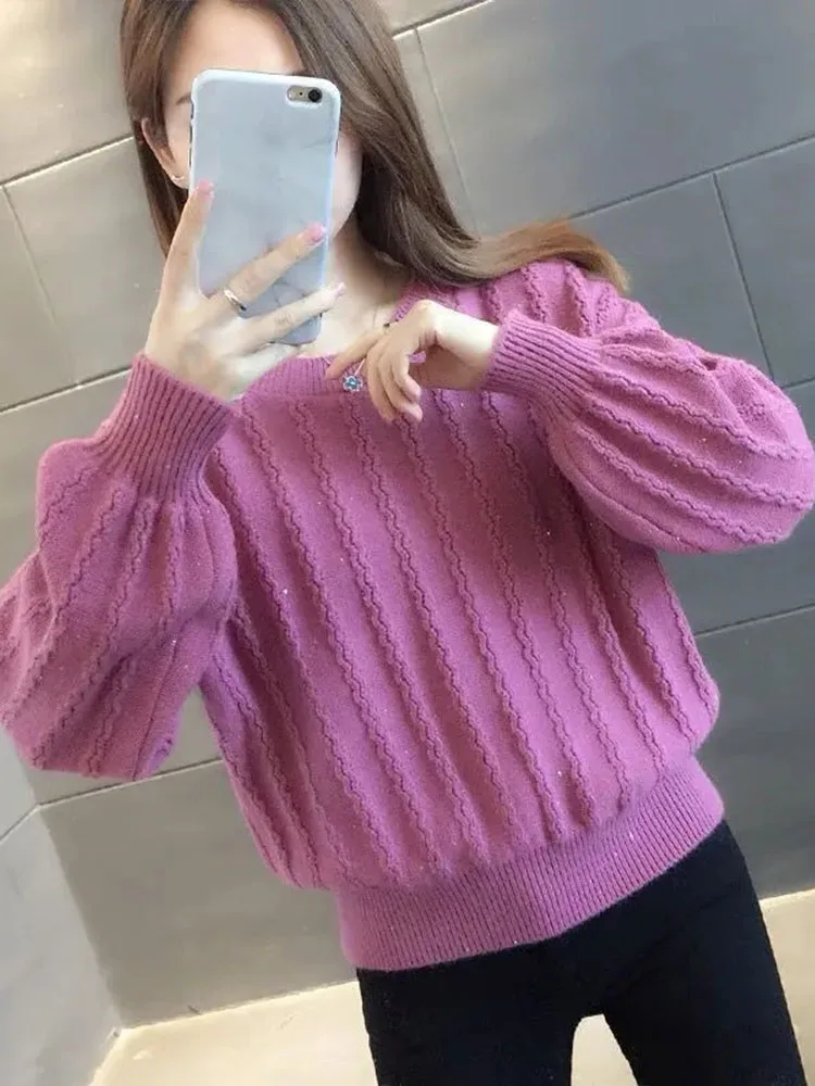 Ele Color Round Ne Lantern Sve Вязаный свитер Long Sve Women's Faion Весенне-Осенняя верхняя одежда Base irt
Ele Color Round Ne Lantern Sve Вязаный свитер Long Sve Women's Faion Весенне-Осенняя верхняя одежда Base irt