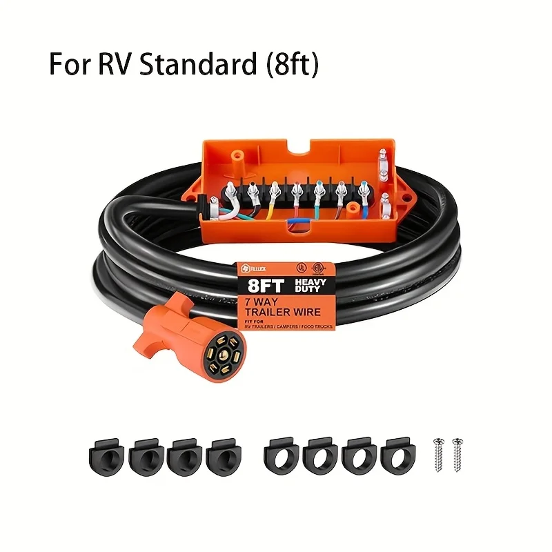 (8ft)7 Way Trailer Plug Cord Wiring Harness with Junction Box, Heavy Duty Waterproof Double Prongs Connector, Light & Brake Control 7 Inline Trailer Cable for RV Standard
(8ft)7 Way Trailer Plug Cord Wiring Harness with Junction Box, Heavy Duty Waterproof Double Prongs Connector, Light & Brake Control 7 Inline Trailer Cable for RV Standard