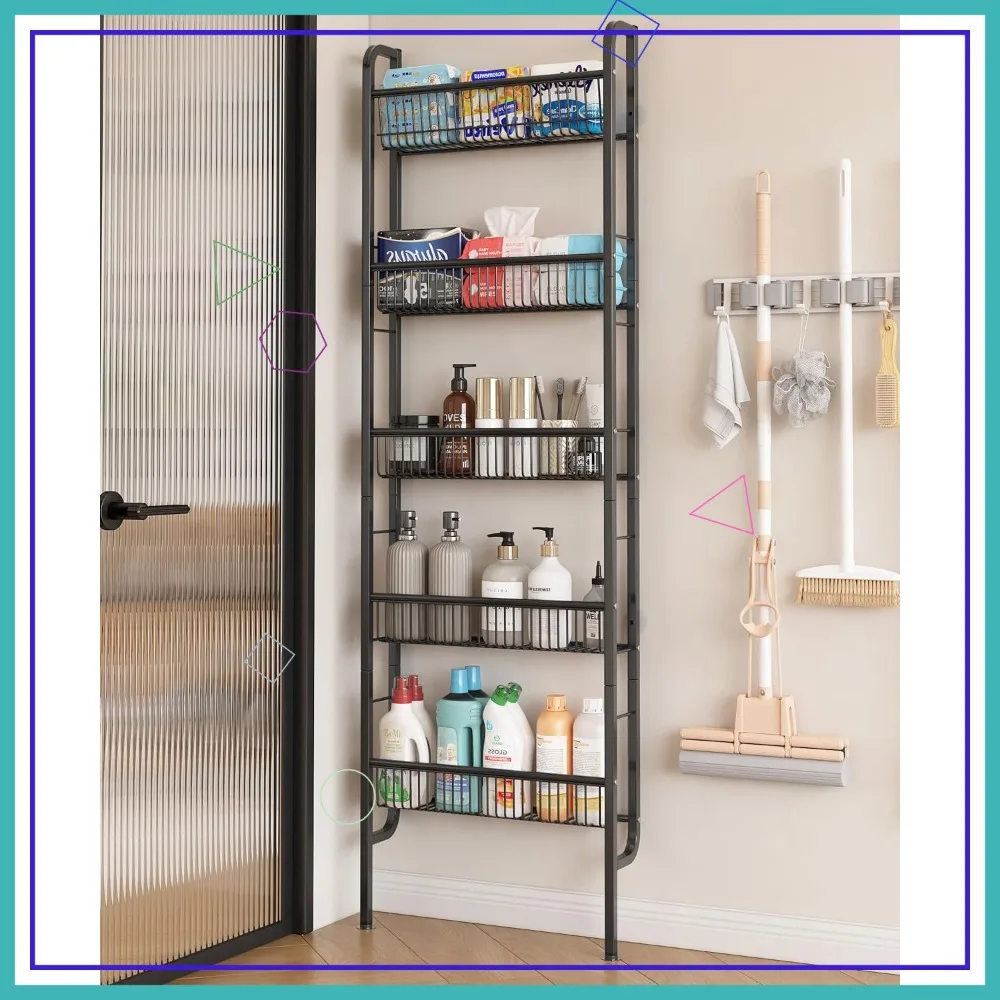 5-Tier Slim Over Door Storage Shelf Space Saving Organizer for Bathroom Kitchen Black
5-Tier Slim Over Door Storage Shelf Space Saving Organizer for Bathroom Kitchen Black