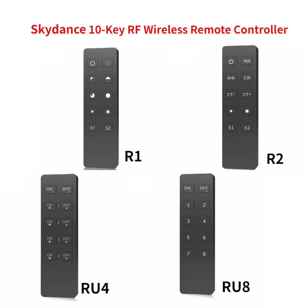 Новый беспроводной пульт дистанционного управления Skydance1 4 8 зон затемнение R1/R2/RU4/RU8 с 10 кнопками RF для двухцветного или одноцветного стандартного контроллера
Новый беспроводной пульт дистанционного управления Skydance1 4 8 зон затемнение R1/R2/RU4/RU8 с 10 кнопками RF для двухцветного или одноцветного стандартного контроллера