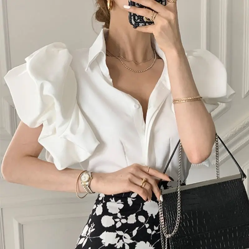 Print Vintage Summer White Puff Sleeve Tops Chiffon Blouses Women Simple Gradient Short Sleeve Casual Shirts
Print Vintage Summer White Puff Sleeve Tops Chiffon Blouses Women Simple Gradient Short Sleeve Casual Shirts