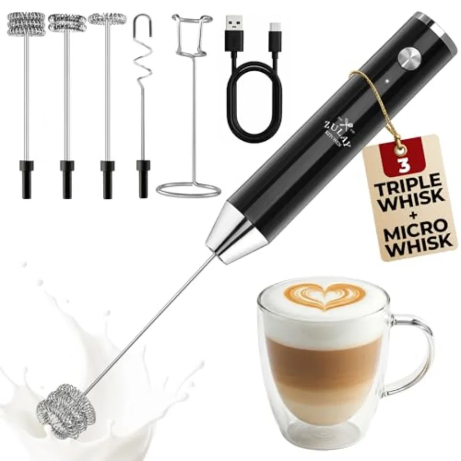 Rechargeable Milk Frother Handheld - Lux 4 Whisks, Powerful 2-Speed Motor, Waterproof, 2000mAh Battery - Drink Mixer for Latte,
Rechargeable Milk Frother Handheld - Lux 4 Whisks, Powerful 2-Speed Motor, Waterproof, 2000mAh Battery - Drink Mixer for Latte,