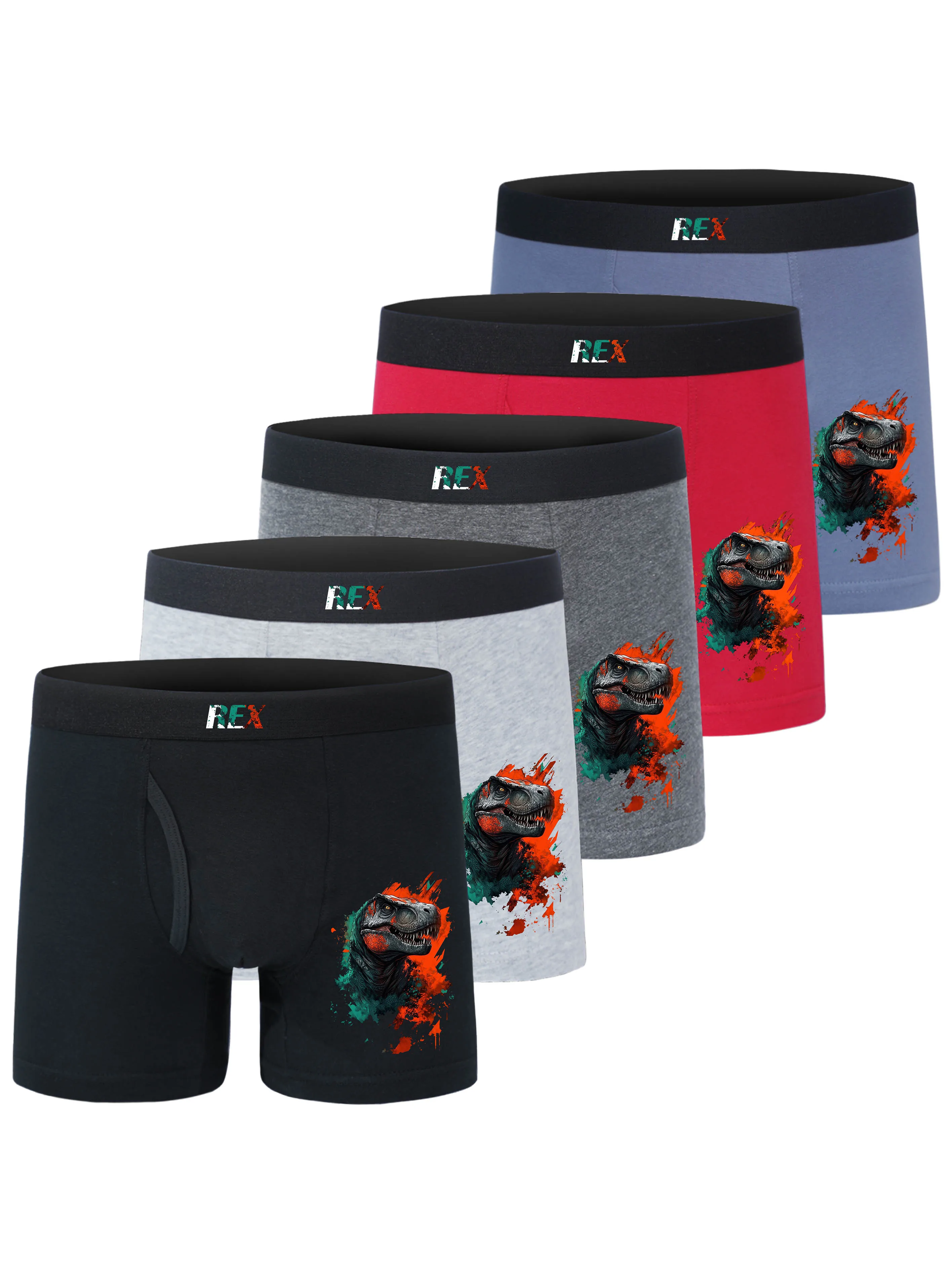 5PCS Kids Soft Boxer Briefs T-Rex Print Underwear 95% Cotton 5% Elastane Daily Wear Comfortable Children's Boxers
5PCS Kids Soft Boxer Briefs T-Rex Print Underwear 95% Cotton 5% Elastane Daily Wear Comfortable Children's Boxers