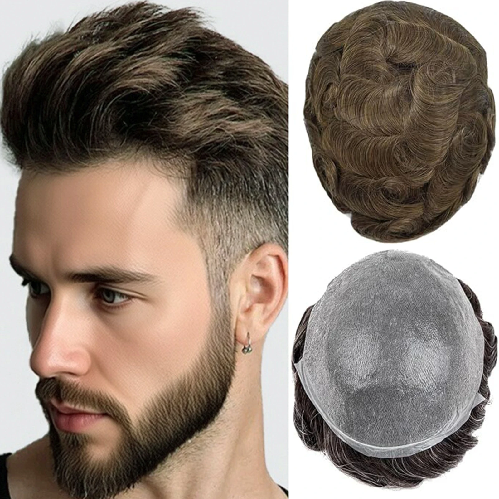 Man hairs prosthesis units wig for men PU Skin Toupee for Men protese topper wig European Human Hair Pieces for mens 8x10" base 0.03mm V loop silicone hair replacement system #18 color
Man hairs prosthesis units wig for men PU Skin Toupee for Men protese topper wig European Human Hair Pieces for mens 8x10" base 0.03mm V loop silicone hair replacement system #18 color