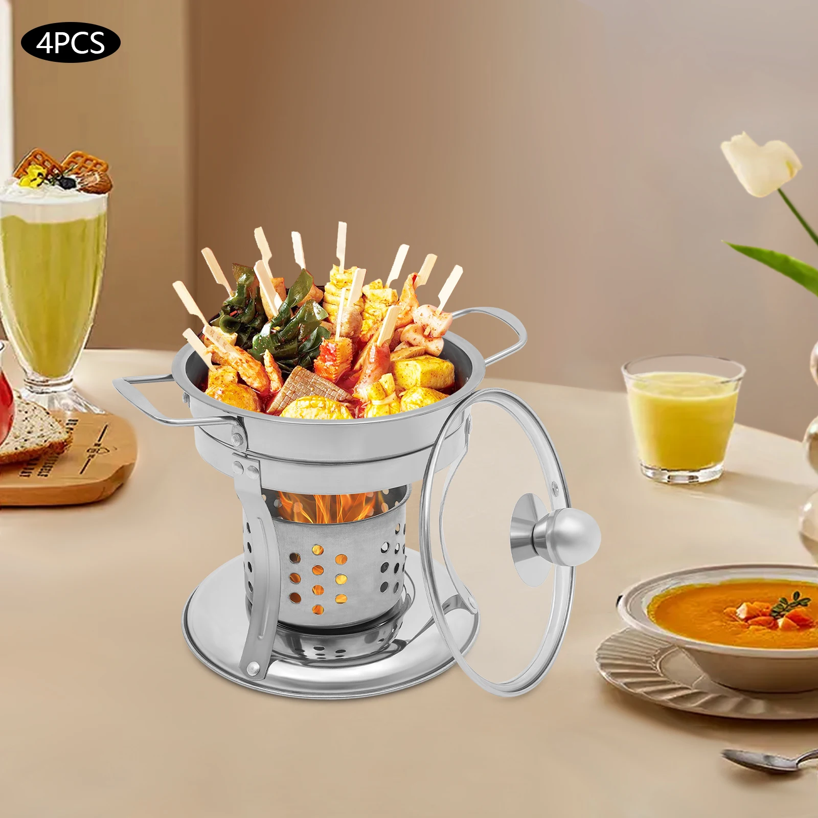 4-Piece Buffet Chafing Dish Set with Glass Lid 410 Stainless Steel 5L Capacity Alcohol Heating, for Weddings/Parties/Restaurants
4-Piece Buffet Chafing Dish Set with Glass Lid 410 Stainless Steel 5L Capacity Alcohol Heating, for Weddings/Parties/Restaurants