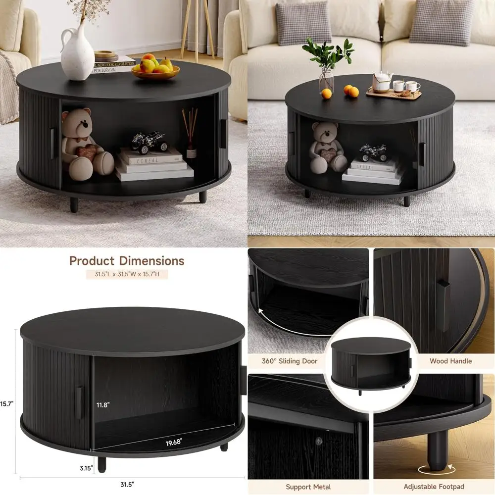 Современный круглый журнальный столик диаметром 31,5 дюйма с рифлеными деревянными вставками и 360° ° раздвижная дверь для хранения
Современный круглый журнальный столик диаметром 31,5 дюйма с рифлеными деревянными вставками и 360° ° раздвижная дверь для хранения