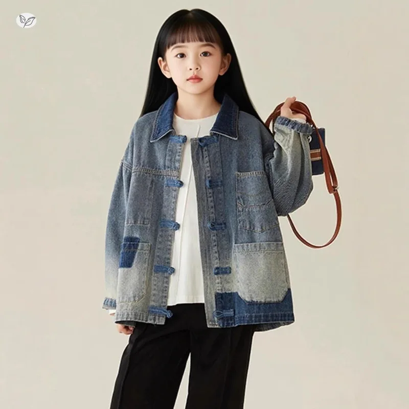 2025 Girls Jacket Autumn New Ethnic Style Turn-down Collar Denim Coat Long Sleeve Ombre Cardigan for Teen Girls
2025 Girls Jacket Autumn New Ethnic Style Turn-down Collar Denim Coat Long Sleeve Ombre Cardigan for Teen Girls