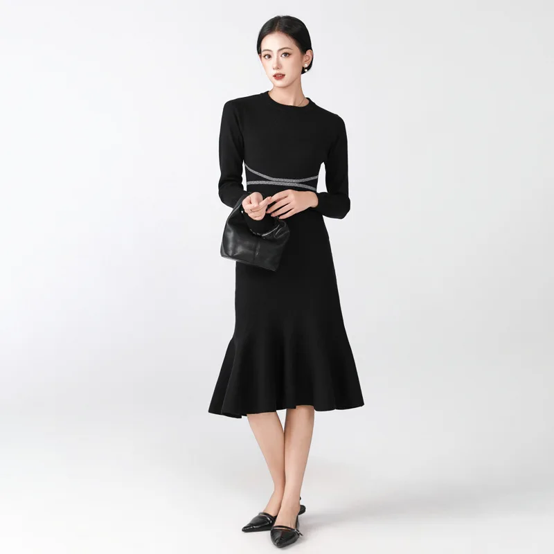 New High End Black Long Sleeved Knitted Dress Women The Autumn Winter Waist Cinching Slimming Temperament Woman Autumn Sundress
New High End Black Long Sleeved Knitted Dress Women The Autumn Winter Waist Cinching Slimming Temperament Woman Autumn Sundress