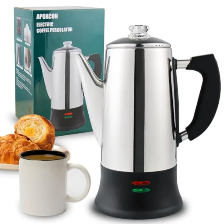 Electric Coffee Percolator Stainless Steel Coffee Maker with Two Heat Resistant Tough Glass Clear Brew Progress Knob Classic Lo
Electric Coffee Percolator Stainless Steel Coffee Maker with Two Heat Resistant Tough Glass Clear Brew Progress Knob Classic Lo