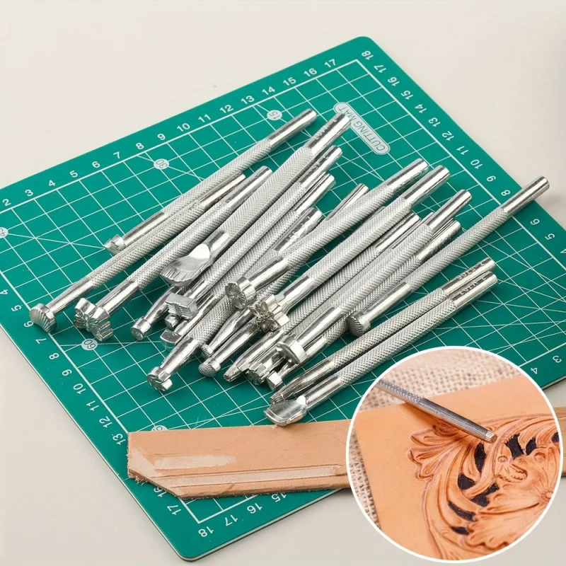 20pcs Leather Stamping Punch Stampers - 20 Unique Embossing Patterns, High-Quality Metal Craft Tools for DIY Leatherworking
20pcs Leather Stamping Punch Stampers - 20 Unique Embossing Patterns, High-Quality Metal Craft Tools for DIY Leatherworking