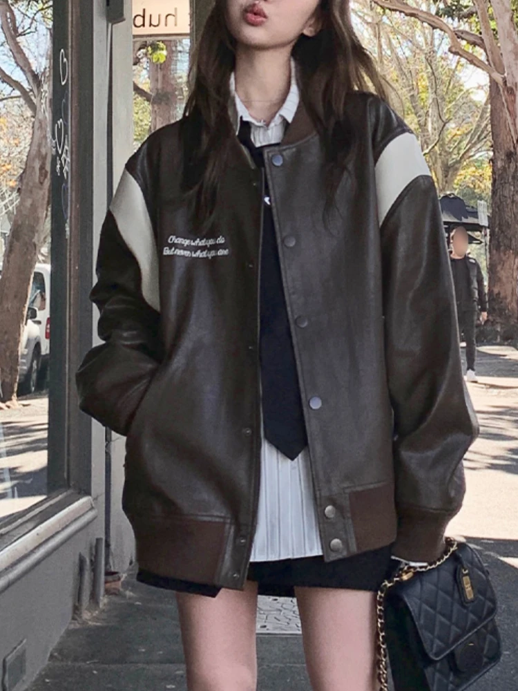 Black Autumn Leather Jacket Coat Women Patchwork Vintage Casual Loose Outerwear Female Pockets Korean Streetwear Coats 2023 New
Black Autumn Leather Jacket Coat Women Patchwork Vintage Casual Loose Outerwear Female Pockets Korean Streetwear Coats 2023 New