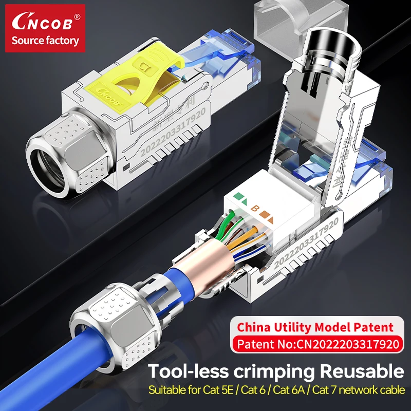 CNCOB Cat7 Data Center Tool-Free RJ45 Connector 10GbE 50μ Gold Plated Zinc Alloy Shielded CAT5E/6/6A/7 22-26AWG No Crimp Needed
CNCOB Cat7 Data Center Tool-Free RJ45 Connector 10GbE 50μ Gold Plated Zinc Alloy Shielded CAT5E/6/6A/7 22-26AWG No Crimp Needed