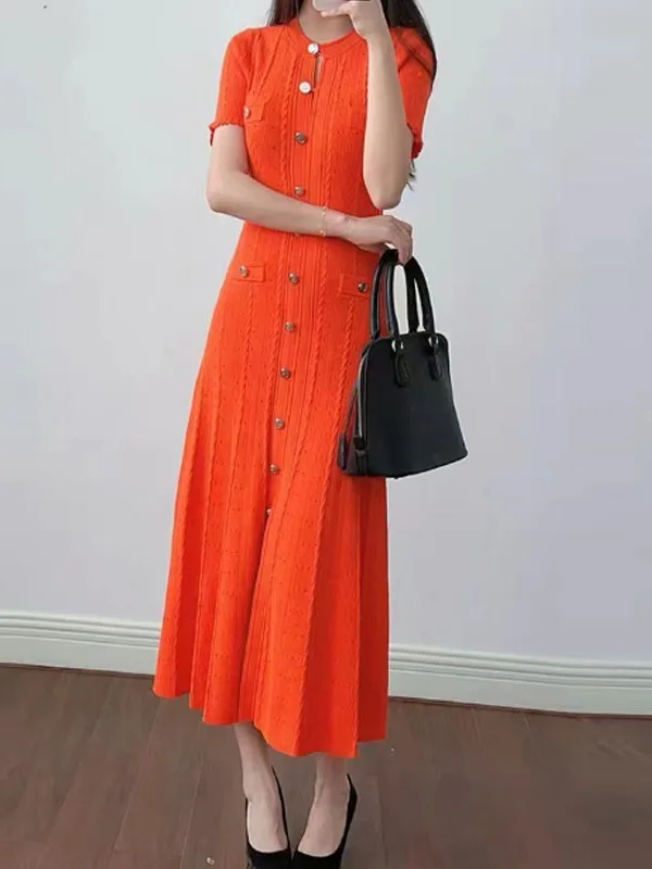 Ele Orange Red Knitted ort Sve round Ne Slimming Waist Hollow out Pleated Summer Dr for Women A-Line Skirt
Ele Orange Red Knitted ort Sve round Ne Slimming Waist Hollow out Pleated Summer Dr for Women A-Line Skirt