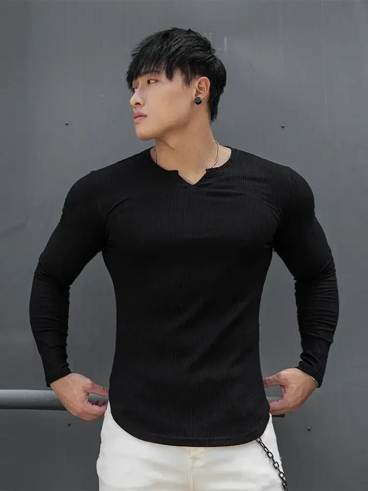 Tops Slim Fit T Shirts for Men Black Running Male Clothes Gym Tight V Neck Oversize Big Size Elasticity Korean Luxury New JJ1091
Tops Slim Fit T Shirts for Men Black Running Male Clothes Gym Tight V Neck Oversize Big Size Elasticity Korean Luxury New JJ1091