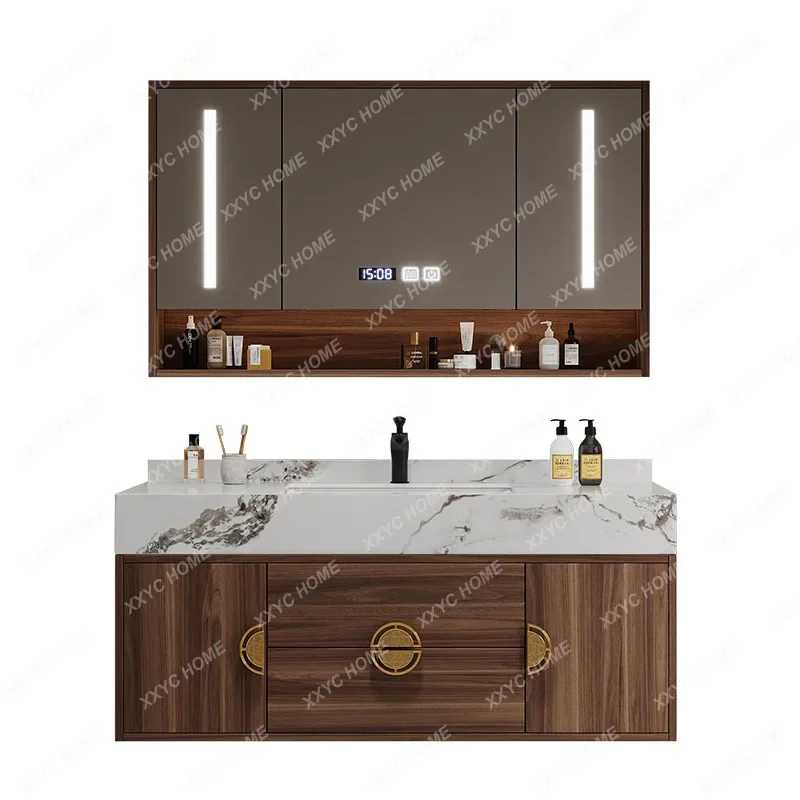 Solid Wood Bathroom Cabinet Combination Stone Plate Sink Bathroom Cabinet Modern Simple Smart Washstand storage cabinet
Solid Wood Bathroom Cabinet Combination Stone Plate Sink Bathroom Cabinet Modern Simple Smart Washstand storage cabinet