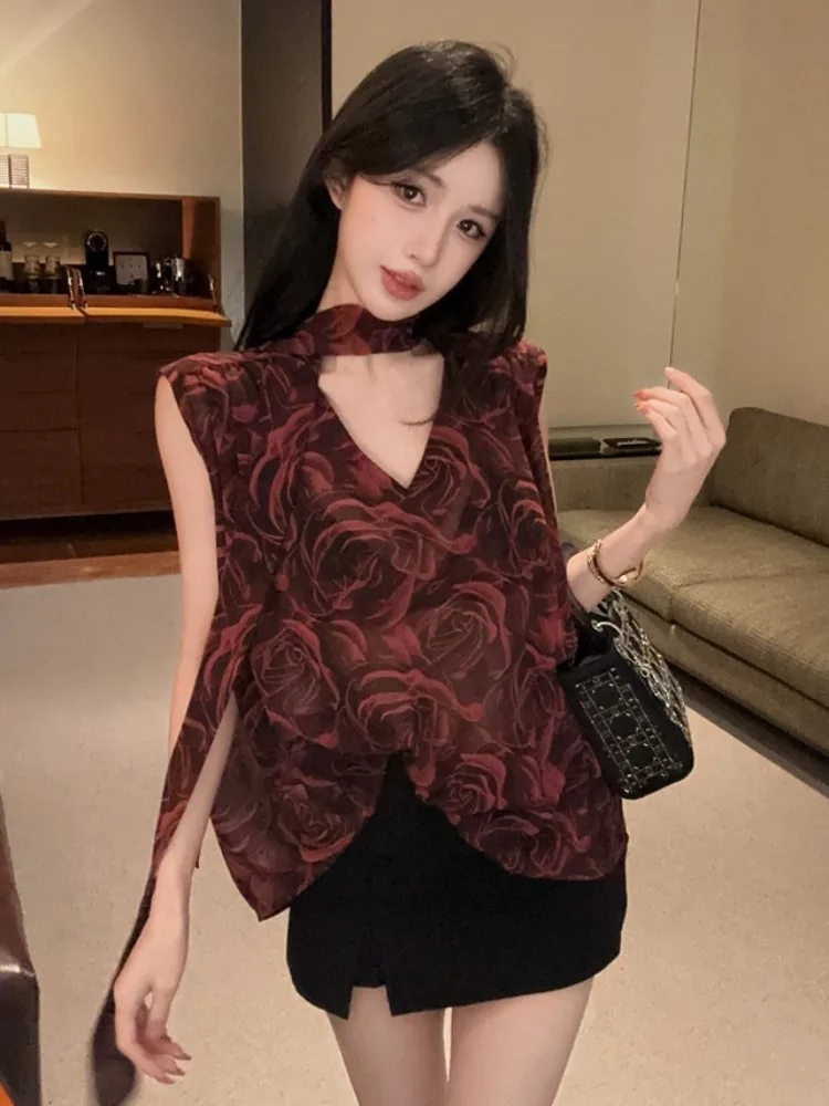 Elegant Printed Sleeveless Shirt with Sash Versatile Design Summer New Style City Walk Skin Friendly Breathable Korean Version
Elegant Printed Sleeveless Shirt with Sash Versatile Design Summer New Style City Walk Skin Friendly Breathable Korean Version