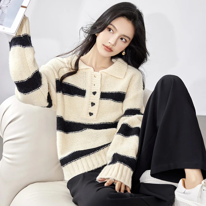 Women Sweater Knitted Pullover Long Sleeve Stripe Loose Ladies Sweaters Autumn Winter Women's Top
Women Sweater Knitted Pullover Long Sleeve Stripe Loose Ladies Sweaters Autumn Winter Women's Top