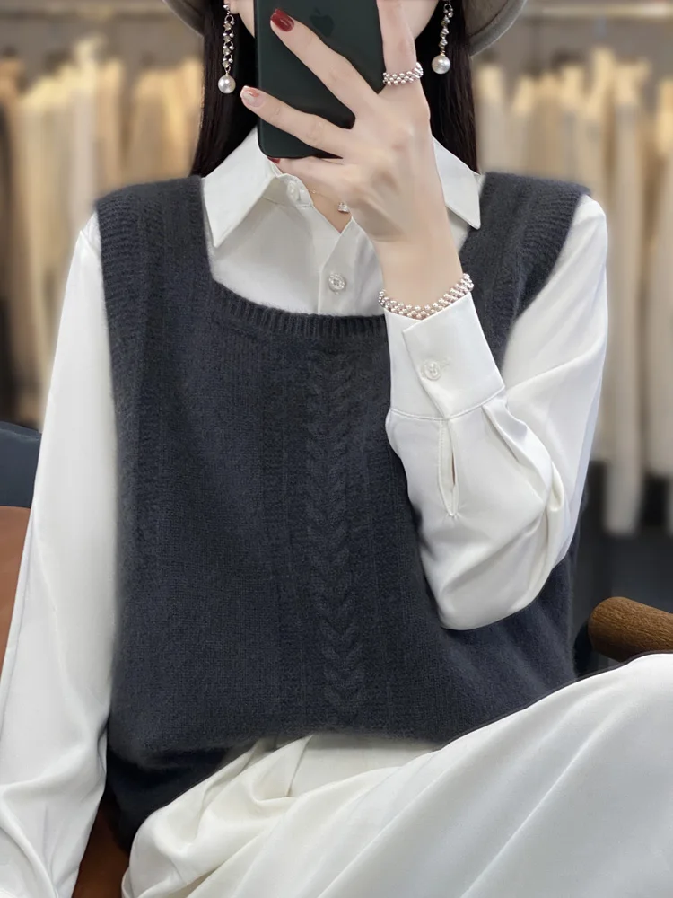 Square Collar Autumn Winter New Arrivals Women's Vest 100% Merino Wool Casual Basic Soft Twist Flower Fit Thick Sweater Tops
Square Collar Autumn Winter New Arrivals Women's Vest 100% Merino Wool Casual Basic Soft Twist Flower Fit Thick Sweater Tops