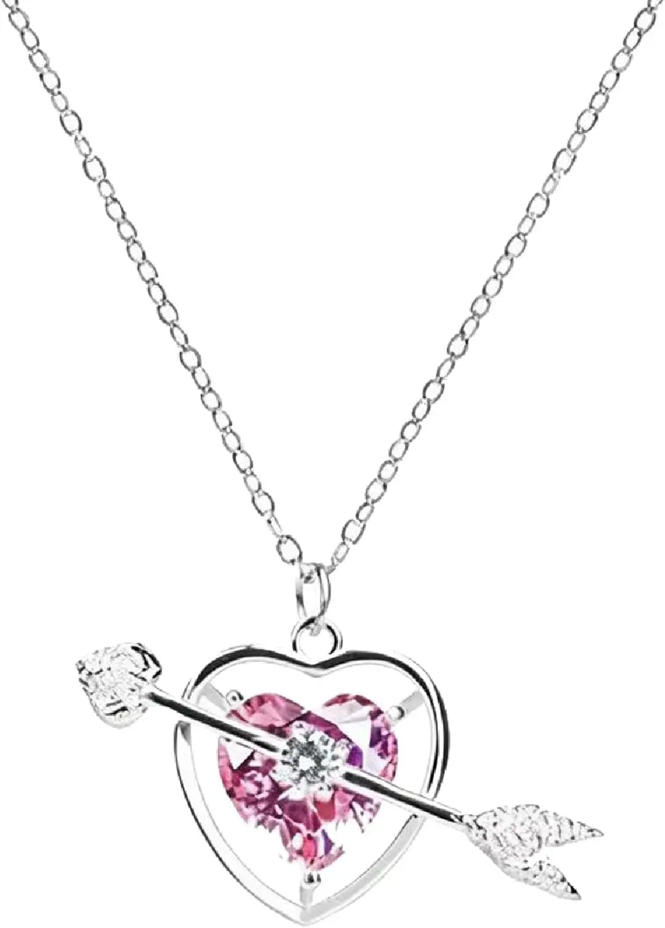 Delicate Arrow Heart Necklace, Pink Zircon Pendant, Adjustable Choker Chain for Women in Silver Tone
Delicate Arrow Heart Necklace, Pink Zircon Pendant, Adjustable Choker Chain for Women in Silver Tone