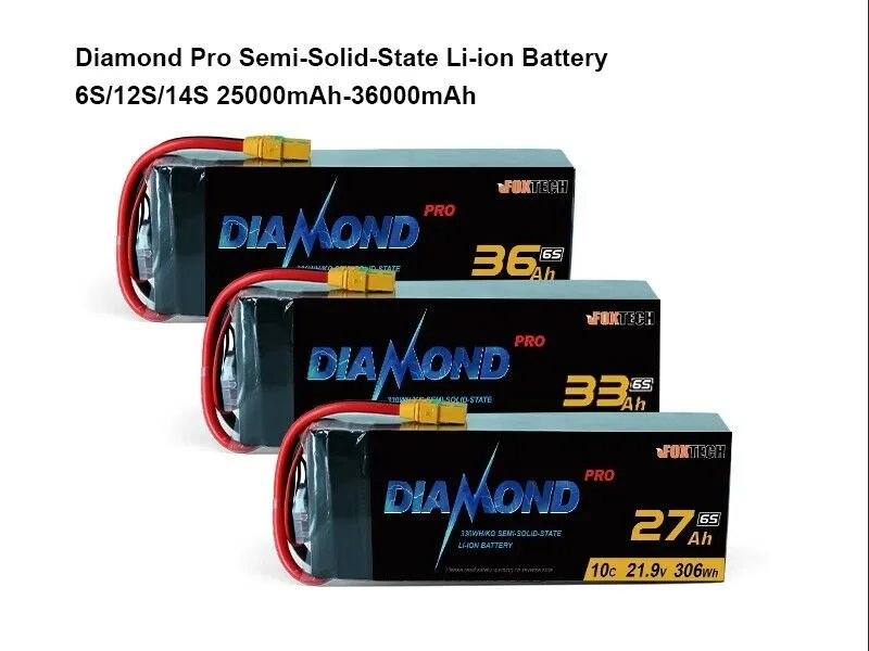 Diamond Pro 330 Втч/кг Полутвердый литий-ионный аккумулятор высокой плотности 6S 12S 14S 27000-36000 мАч
Diamond Pro 330 Втч/кг Полутвердый литий-ионный аккумулятор высокой плотности 6S 12S 14S 27000-36000 мАч