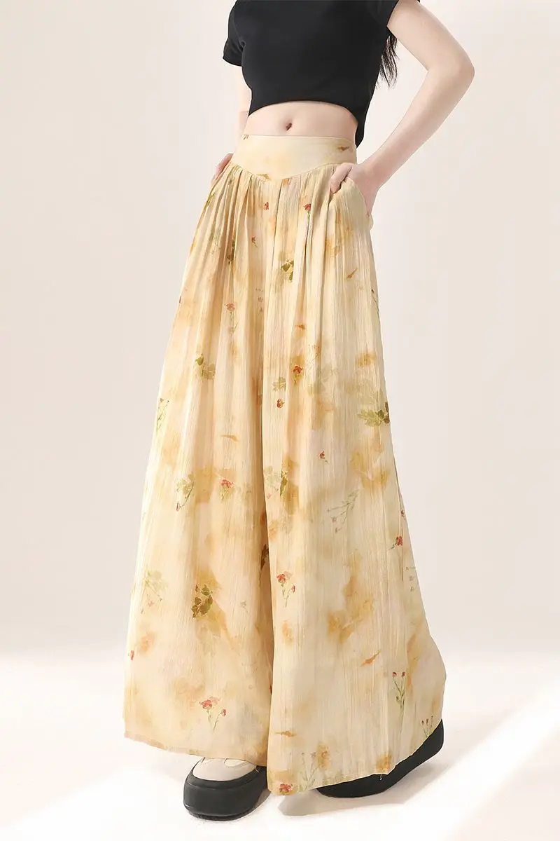 Summer Ice Silk Wide Leg Pants Women's New Chinese Style Pants High Waist Casual Floral Print Korean Straight Leg Pants C308
Summer Ice Silk Wide Leg Pants Women's New Chinese Style Pants High Waist Casual Floral Print Korean Straight Leg Pants C308