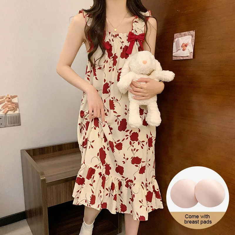 Милая милая ночная рубашка для женщин, летняя одежда для сна без рукавов, свободная домашняя одежда с подушкой на груди, повседневный жилет, платья, пижамы
Милая милая ночная рубашка для женщин, летняя одежда для сна без рукавов, свободная домашняя одежда с подушкой на груди, повседневный жилет, платья, пижамы
