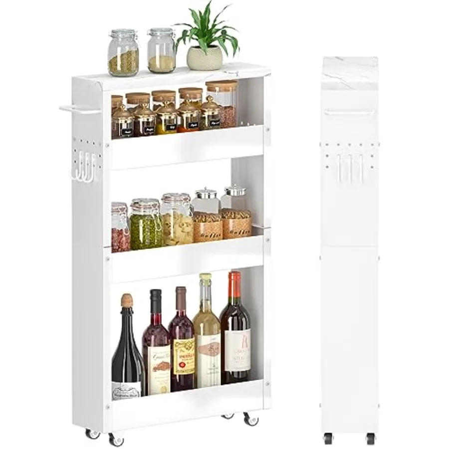 Slim Storage Cart, 5 in Width, 4-Tier White Rolling Cart with Handle and Wooden Top for Kitchen Bathroom Laundry Narrow Places
Slim Storage Cart, 5 in Width, 4-Tier White Rolling Cart with Handle and Wooden Top for Kitchen Bathroom Laundry Narrow Places