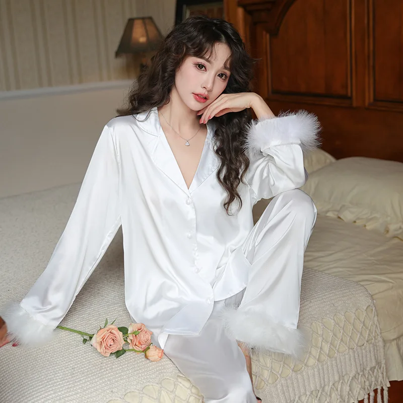 Sexy Nightwear Women Korean Soft Fashion Homewear White Cardigan Lapel Long-Sleeved Trousers Ladies Pajama Girl Sleepwear
Sexy Nightwear Women Korean Soft Fashion Homewear White Cardigan Lapel Long-Sleeved Trousers Ladies Pajama Girl Sleepwear