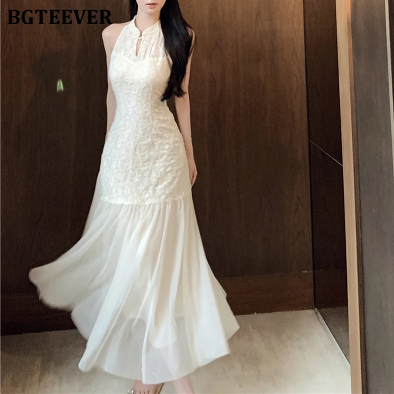 BGTEEVER Vintage Stand Collar Female Sleeveless Cheongsam Dress Elegant Slim Waist Women Package Hip Jacquard Midi Dress
BGTEEVER Vintage Stand Collar Female Sleeveless Cheongsam Dress Elegant Slim Waist Women Package Hip Jacquard Midi Dress