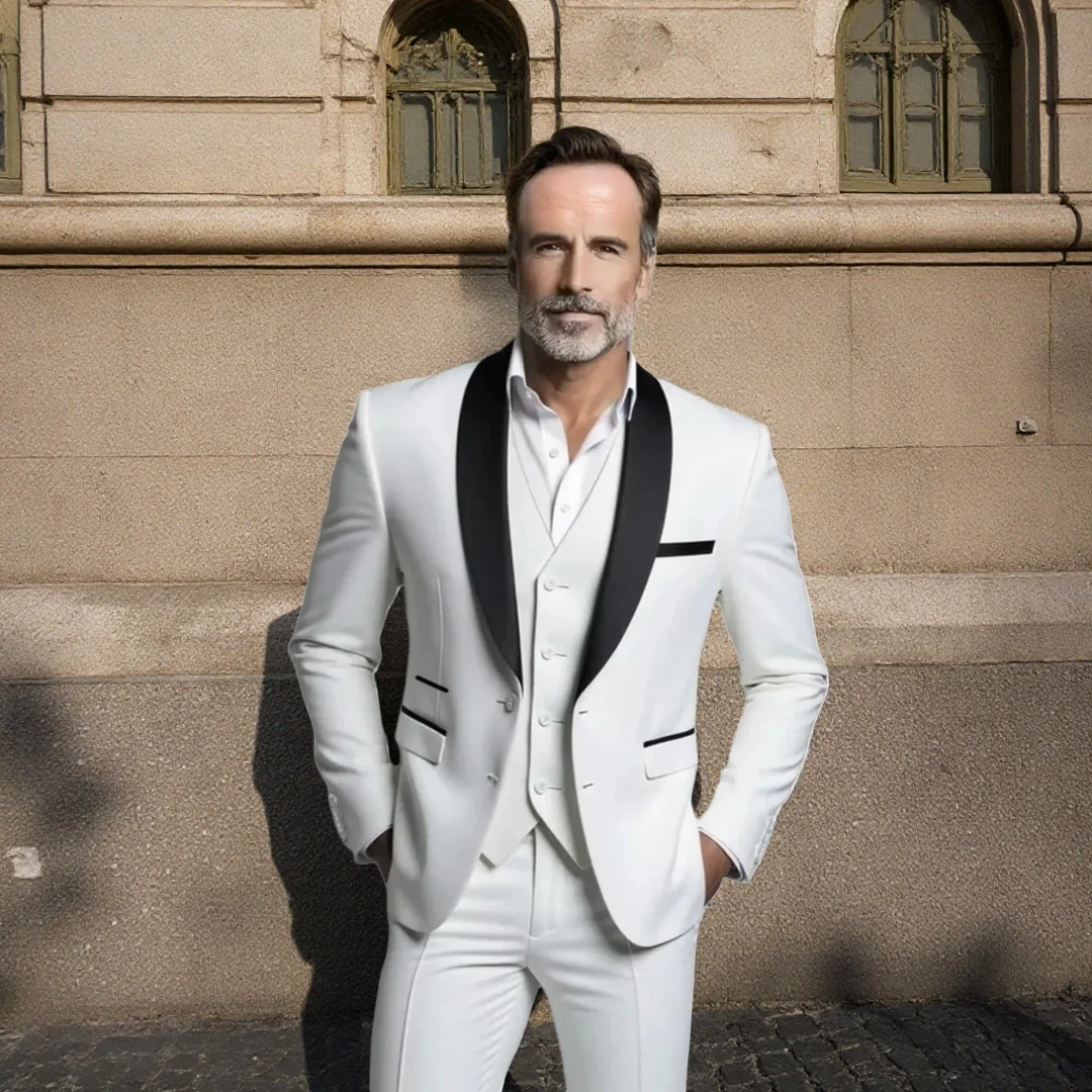 Белые свадебные костюмы для мужчин Daddy Groom Wedding Party Daily Casual trajes para hombre 3-х шт. Мужской смокинг Модный приталенный костюм
Белые свадебные костюмы для мужчин Daddy Groom Wedding Party Daily Casual trajes para hombre 3-х шт. Мужской смокинг Модный приталенный костюм